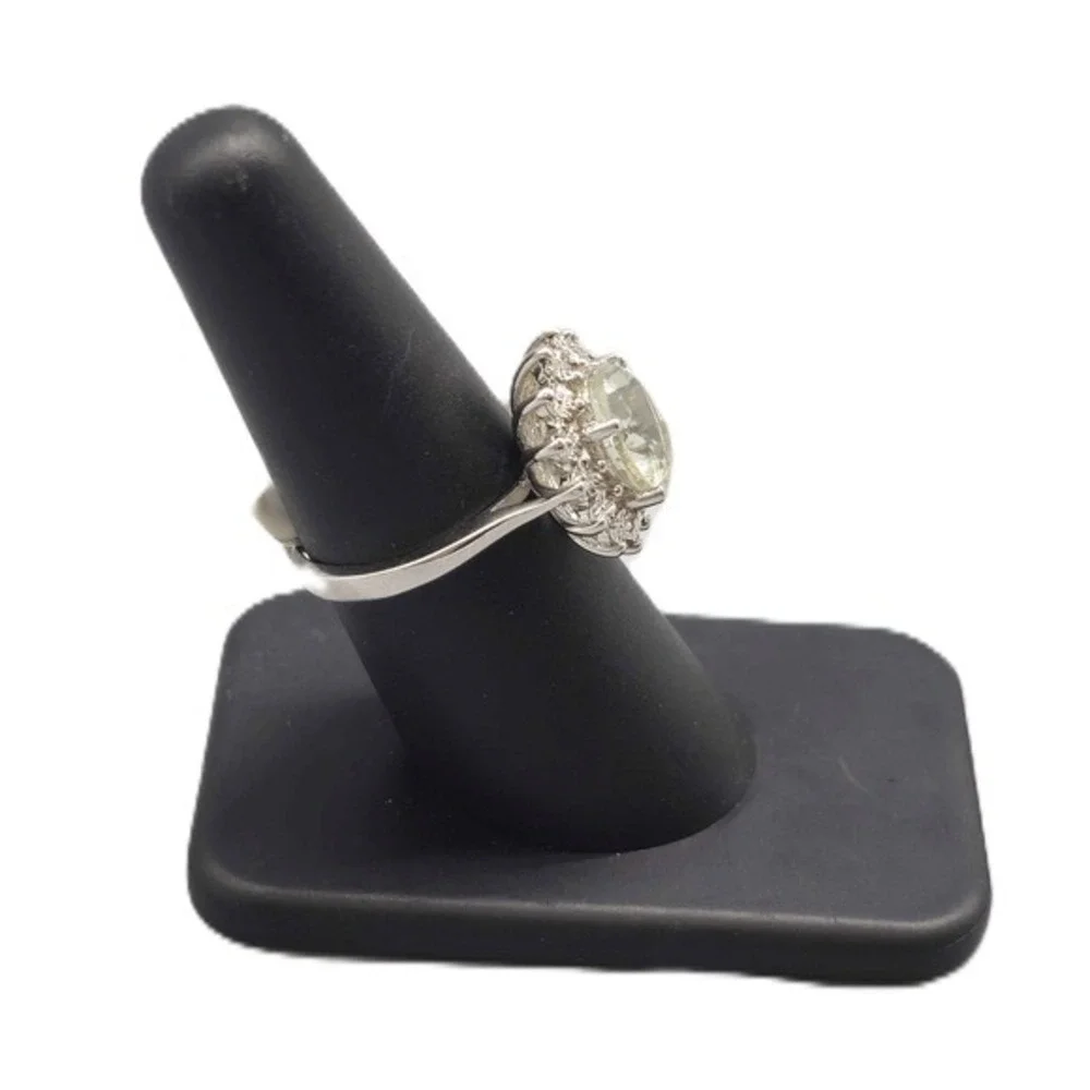 .925 SILVER DIAMOND & GREEN AMETHYST RING SIZE 7.25 4.1G (GNH022773)